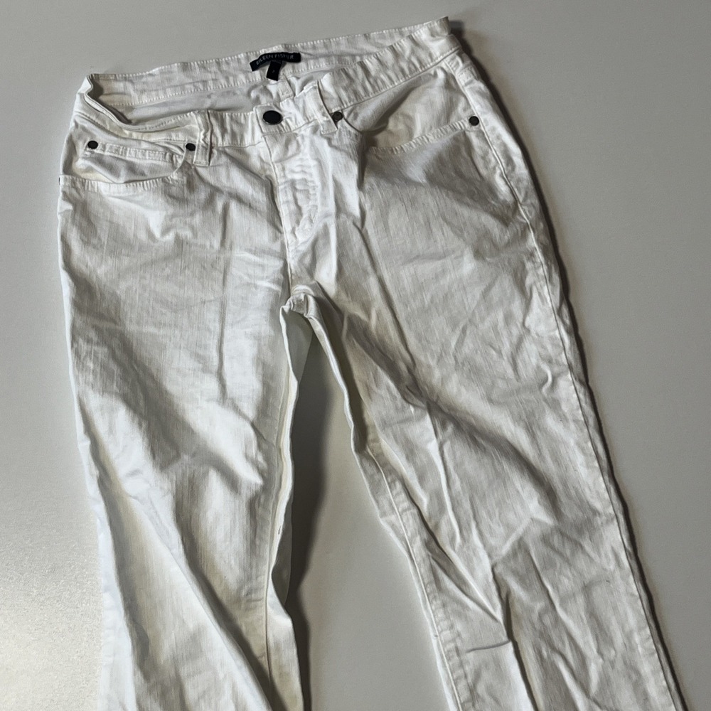 Eileen Fisher Straight Leg Stretch Jeans Size 2 White Coastal Minimalism Denim